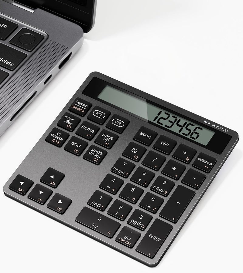 HoRiMe Number Pad for Laptop - Rechargeable Wireless Number Keypad 34 Keys with Dual Bluetooth, 2 in 1 Numeric Keypad Calculator with Display - Portable Slim Numpad for Windows, Mac, iMac, PC, Tablet - Image 1